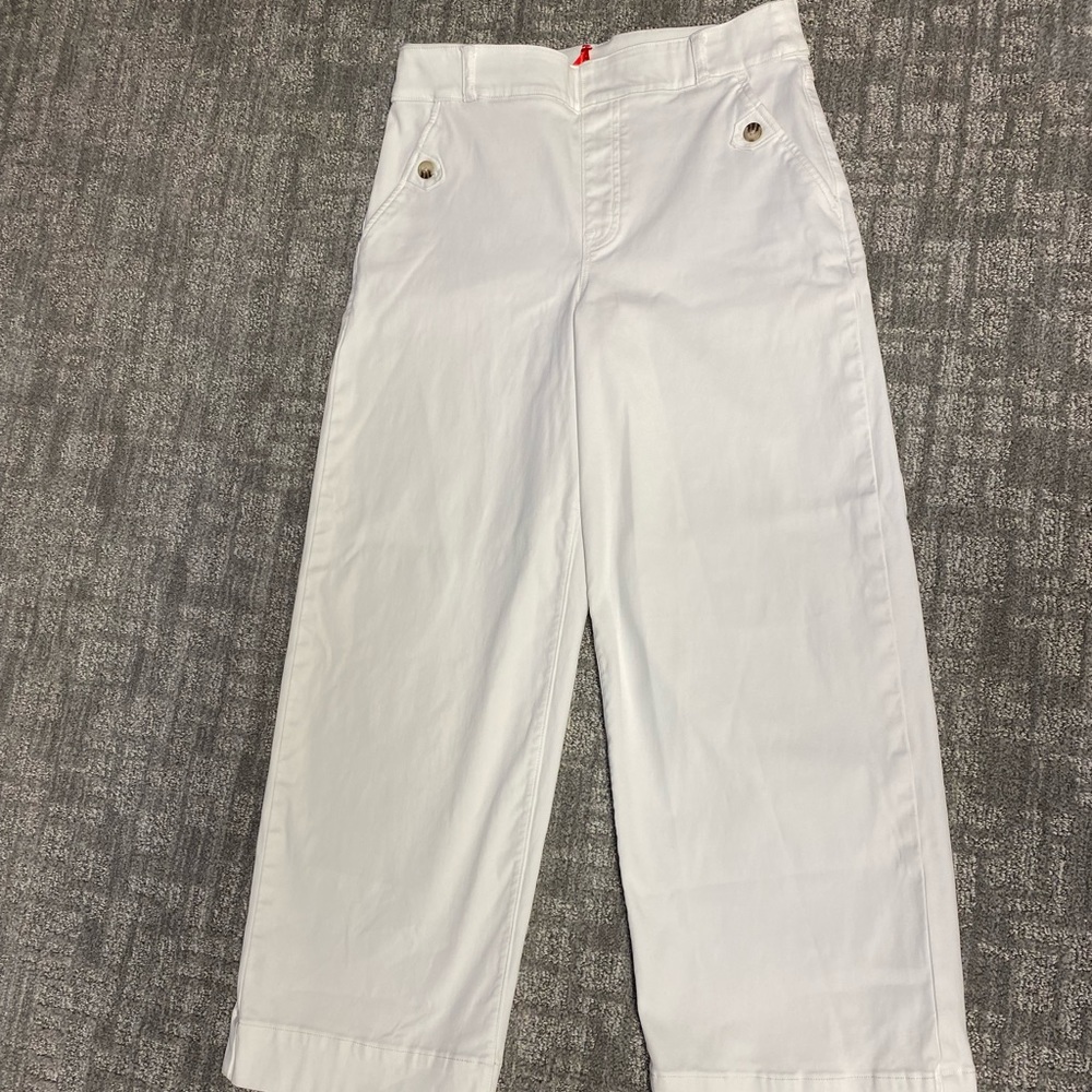 Spanx Stretch Twill Cropped Wide Leg Pants in White Size Medium